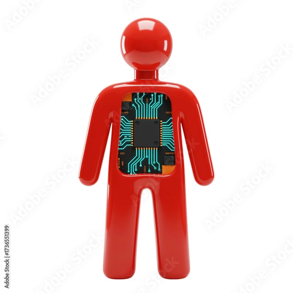 Obraz Red Humanoid Figure with Visible Circuit Board Technology Symbolizing Artificial Intelligence Advancements