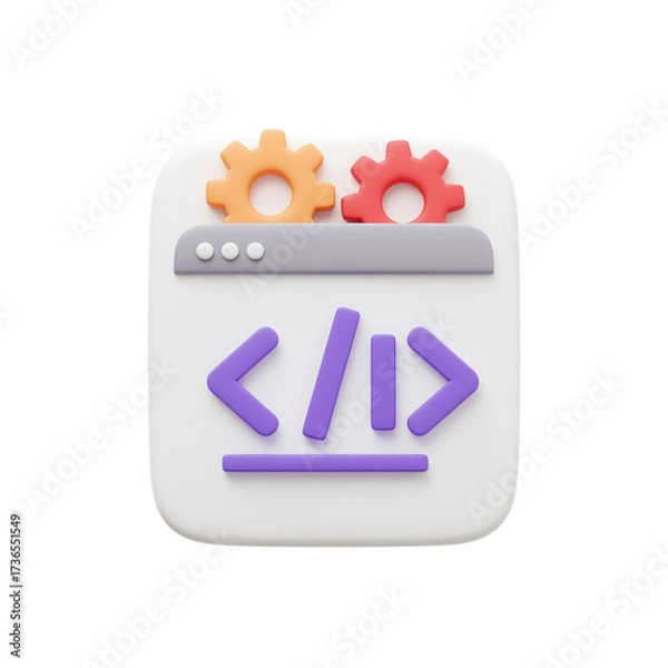 Obraz Software Development Illustration with Gears Code Snippet and Browser Window for Website Coding