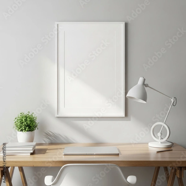 Fototapeta A Modern 'Work from Home' Setup with a Blank Canvas for Copy Space.
