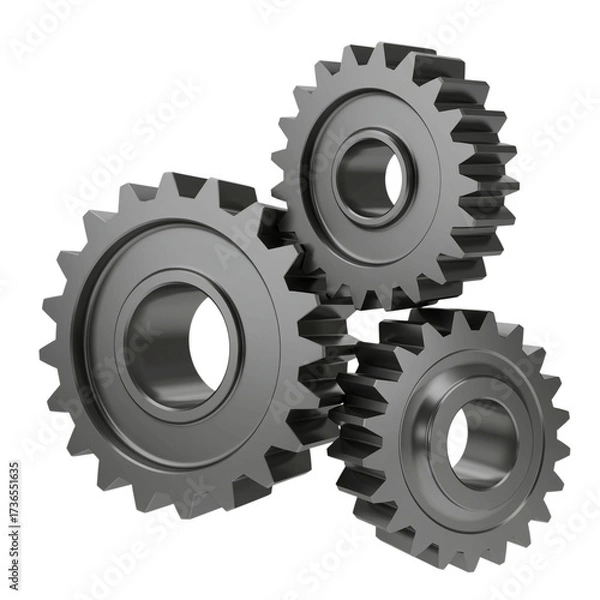 Fototapeta Three interlocked gears concept for mechanical engineering and industrial technology process