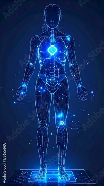Fototapeta Digital Visualization of Body Systems, Science, Infographic, Dark Background