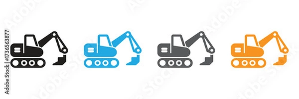 Fototapeta Collection of excavator icons in black, blue, gray, and orange. Ideal for construction, engineering, or transportation themes. Add a professional touch to your project.