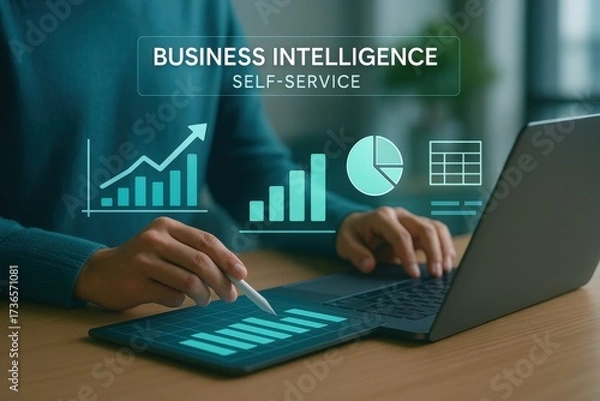 Fototapeta Analyzing business intelligence trends workplace infographic data professional environment close-up view data-driven insights