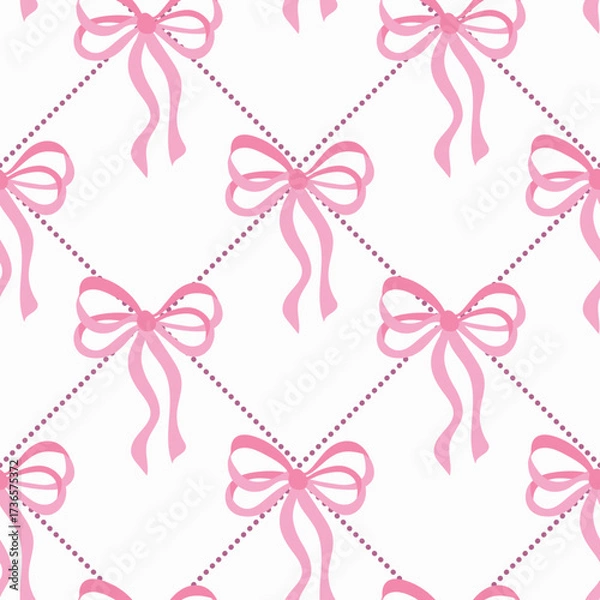 Fototapeta Сoquette bows. Seamless Pattern of Pink Bows on White