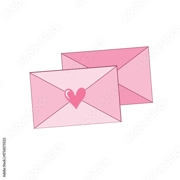 Fototapeta Envelopes, love letters. Vector Illustration for printing, backgrounds, covers and packaging. Image can be used for greeting cards, posters, stickers and textile. Isolated on white background.