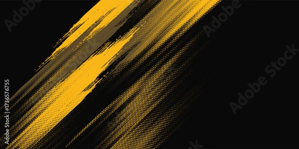 Fototapeta Halftone yellow dots pattern and black gradient grunge texture background. Dotted line comic sport style vector illustration.