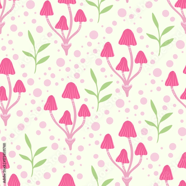 Fototapeta Mushroom pale toadstool seamless pattern. Vector Illustration for printing, backgrounds, covers and packaging. Image can be used for greeting cards, posters and textile. Isolated on light background.