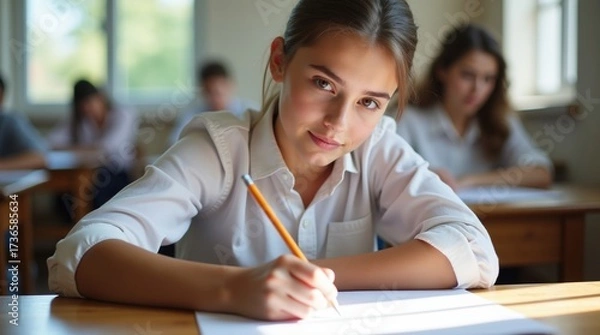 Fototapeta close-up student hand with pencil