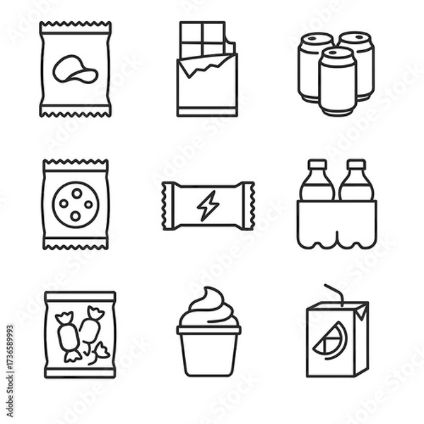 Obraz Soda drink snack bag icon icons candy chip wrapper vector energy box