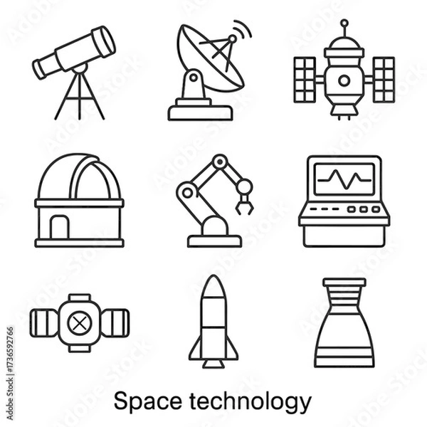 Fototapeta Technology dish icons robotic vector console icon probe command dome arm space