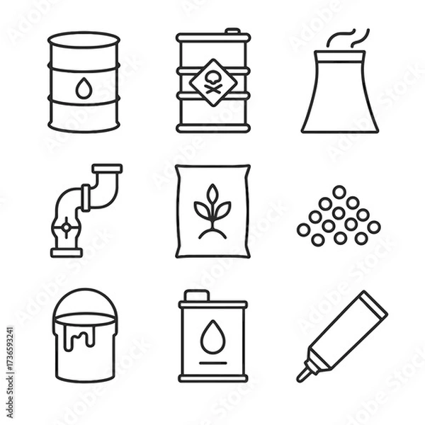 Obraz Cooling plastic grid paint granules drum refinery industrial vector icons icon can