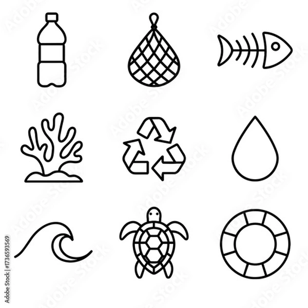 Obraz Turtle fish wave water skeleton conservation recycling droplet marine icon bottle icons