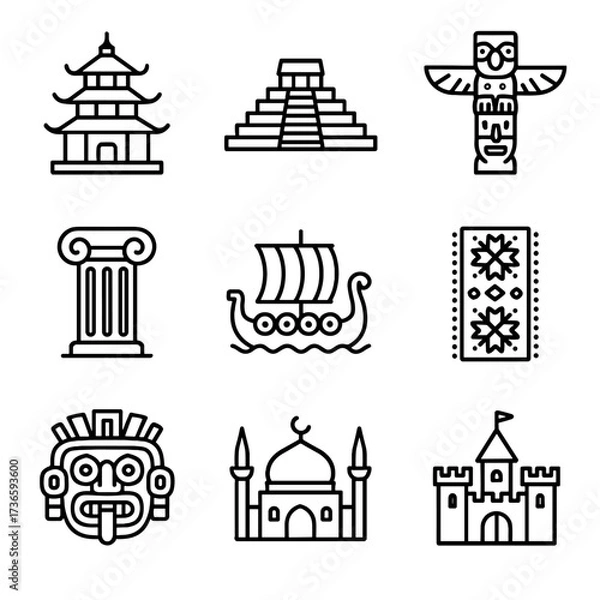 Obraz Pagoda icon icons totem world culture mosque embroidery vector pole column viking