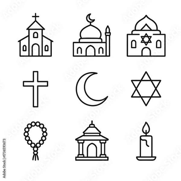 Obraz Icon beads church david outline religious prayer synagogue cross vector crescent mosque