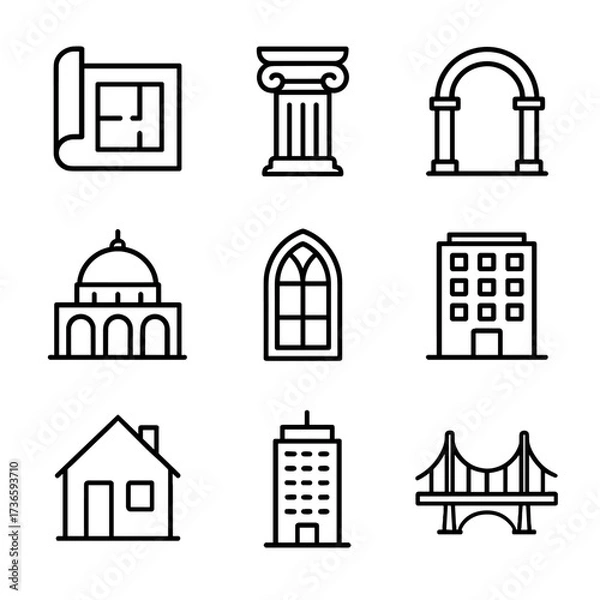 Obraz Architecture house skyscraper building icon bridge dome modern arch blueprint vector column