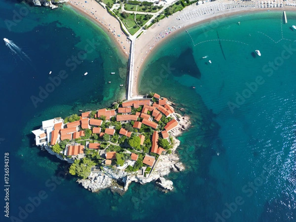 Fototapeta A drone view of Sveti Stefan Island in Montenegro