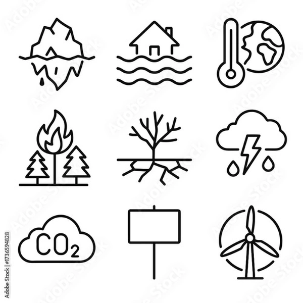 Obraz Vector iceberg icons cloud icon climate change protest level sea sign drought