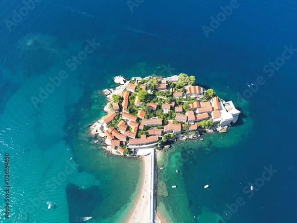 Fototapeta A drone view of Sveti Stefan Island in Montenegro