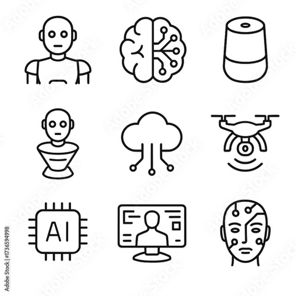 Obraz Ai icon vector smart network data drone grid brain face humanoid