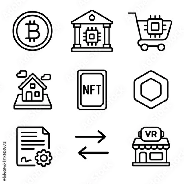 Obraz Icon bank nft estate economy arrows trade symbol virtual icons vector cart