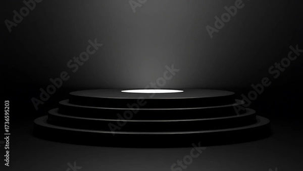 Fototapeta Dark, multitiered circular stage with spotlight