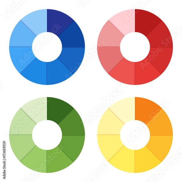 Obraz Pie chart on isolated background. Business data, colorful elements for infographics. Vector illustration