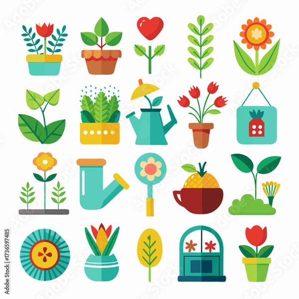 Fototapeta Vector Flat Design Gardening and Botany Icons Set Illustration