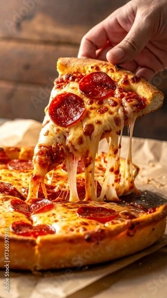 Obraz Pizza slice with melted cheese