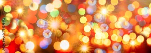 Fototapeta Abstract bokeh background with vibrant and colorful lights create a festive blurred background with a glowing circle pattern perfect for celebrations, Christmas lights