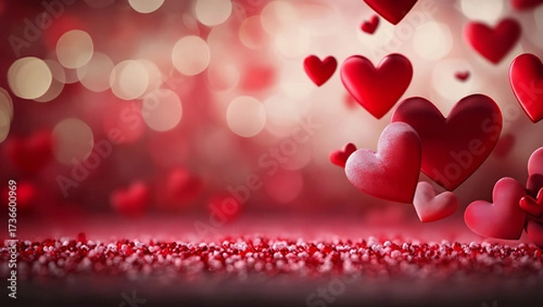 Fototapeta Red hearts floating in bokeh background for valentines day