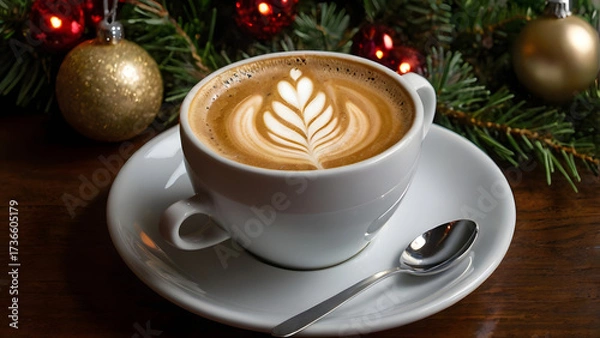 Fototapeta cup of coffee and christmas cookies