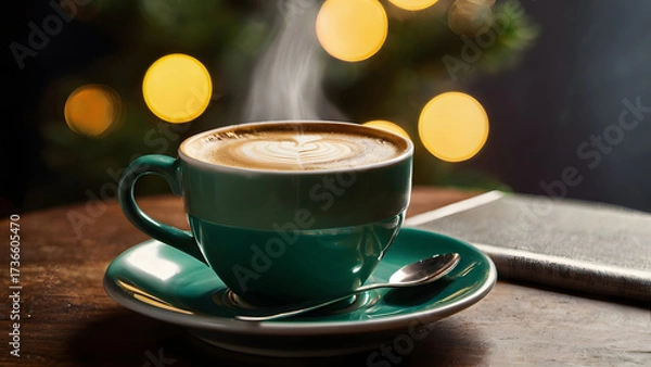 Fototapeta cup of coffee and christmas cookies