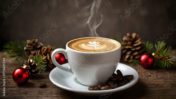 Fototapeta cup of coffee and christmas cookies
