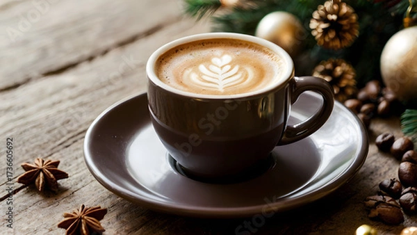 Fototapeta cup of coffee and christmas cookies