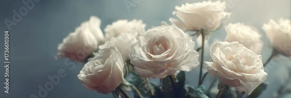 Obraz White roses with soft petals are arranged gracefully, illuminated by gentle light that highlights their beauty and elegance in a quiet setting.