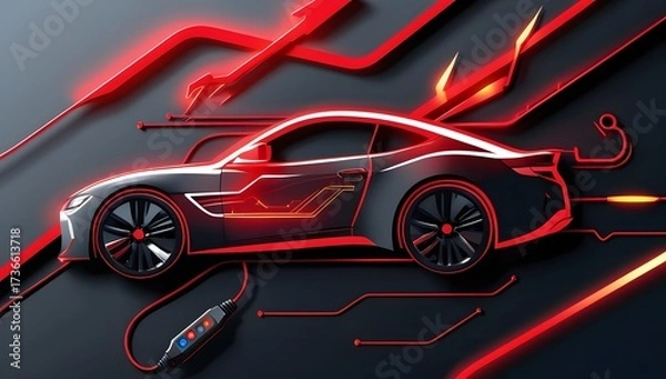 Obraz Futuristic Auto Diagnostic Logo with Minimal Tech Elements
