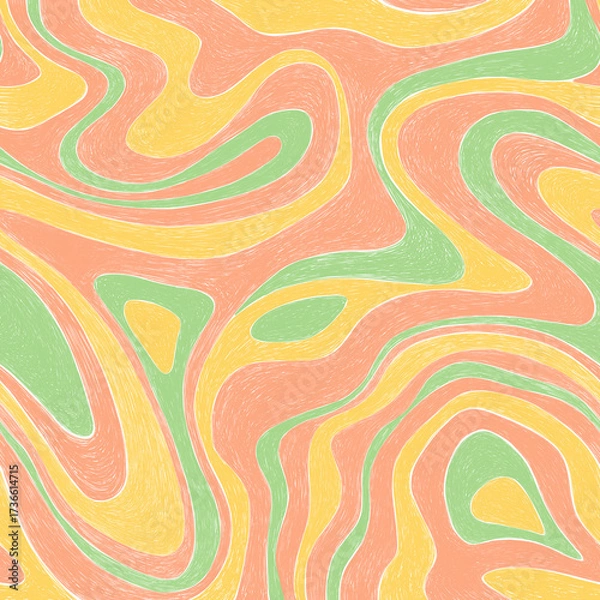 Obraz Abstract Pastel Half Drop Repeat Pattern, Colored Pencil Scribble Texture, Fluid Waves