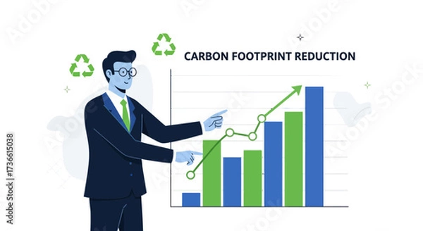 Fototapeta Carbon footprint reduction infographic of a businessman, graph and recycle symbols, vector illustration