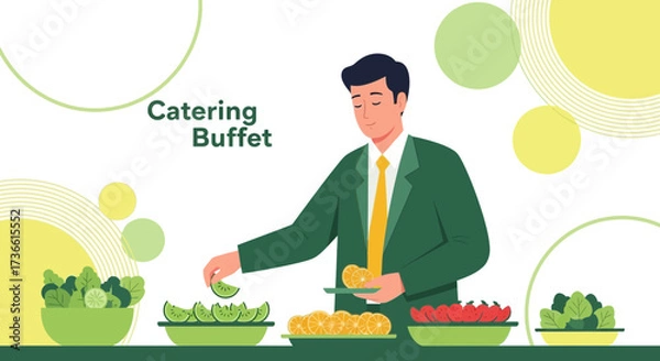 Fototapeta Catering Service Illustration Depicting Culinary Presentation and Freshly Prepared Appetizers