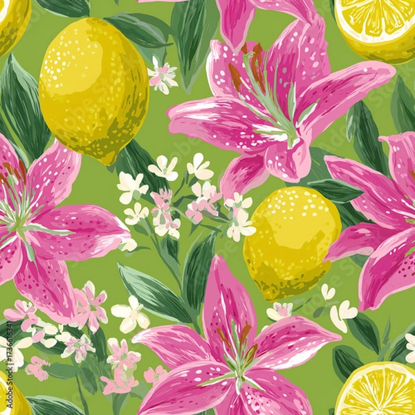 Obraz Lilies & Lemons Seamless Pattern