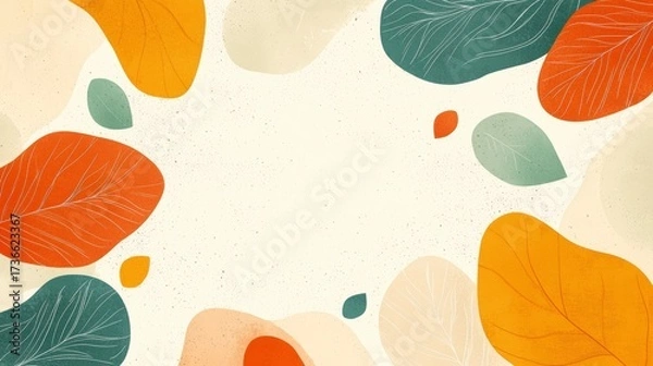 Fototapeta A vibrant illustration featuring colorful leaves on a textured background, perfect for seasonal promotions, nature-themed designs, or backgrounds in digital and print media,