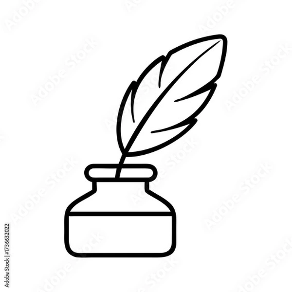 Fototapeta Feather quill pen in inkwell vector graphic for writing calligraphy and vintage design element illustration