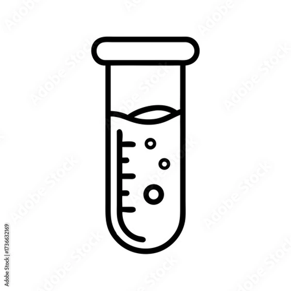 Fototapeta Test tube vector icon for science lab research experiment and medical laboratory analysis with liquid and bubbles