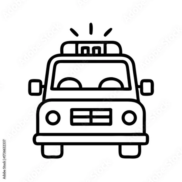 Fototapeta Outline police car vector illustration emergency vehicle law enforcement automobile cop car design isolated icon