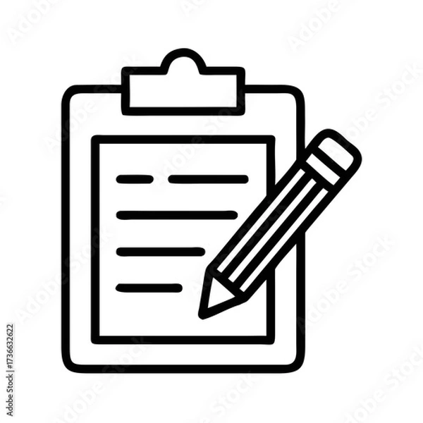 Fototapeta Clipboard checklist with pencil vector icon for task management and project planning in outline style design 