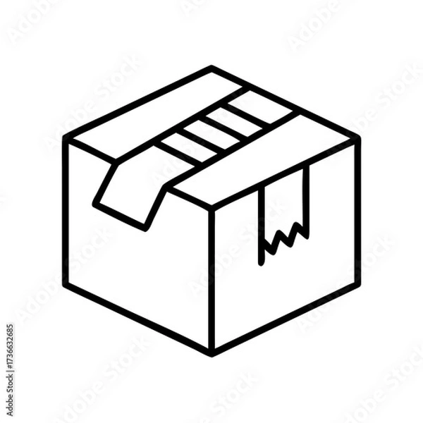 Fototapeta Outline drawing of cardboard box for shipping and delivery with tape and flaps for e commerce and logistics