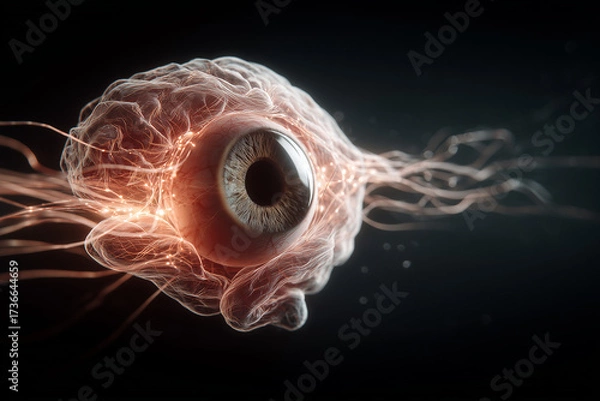 Fototapeta 3D Brain Morphing into Eyeball with Glowing Neural Lines – Perception and Consciousness Concept
