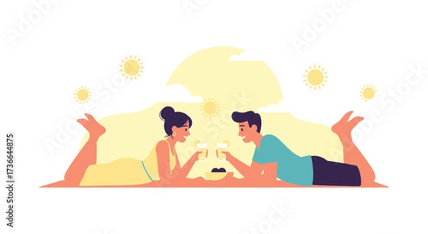 Obraz Couple Enjoying Beachside Drinks With Sunny Skies and Shared Moments of Celebration