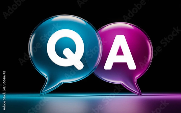 Obraz Two glowing speech bubbles with q and a symbols on a dark background