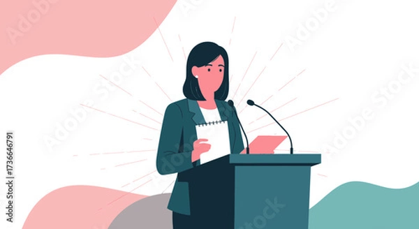 Fototapeta Confident Woman Presenting Ideas At Podium During A Business Convention Or Conference